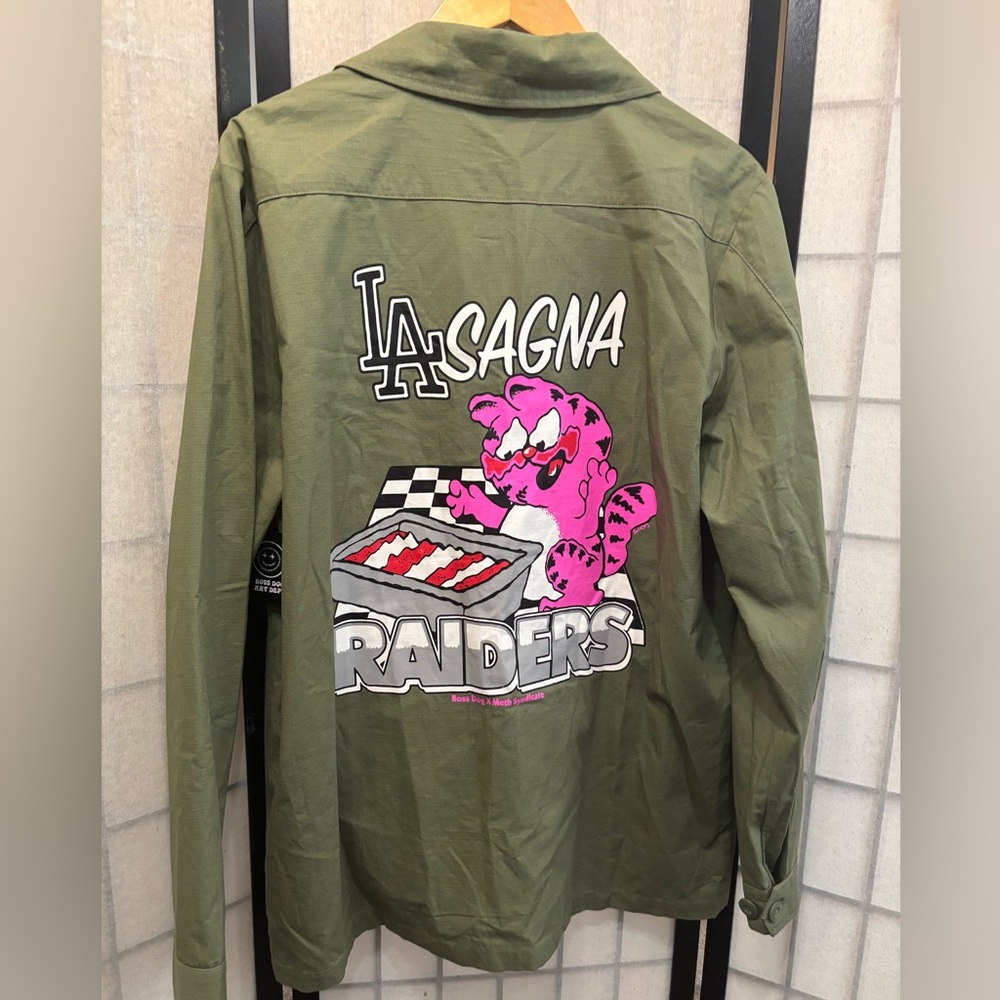 BOSS DOG Graphic Garfield Lasagna Utility Cargo Shirt Jacket